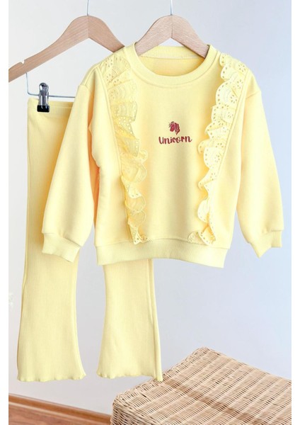 Uncrn Fisto Detaylı Kız Çocuk 2 li takım - Sarı