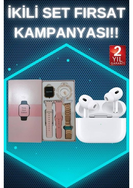 3 Kordonlu Pembe Amoled Ekran Akıllı Saat ve Yeni Nesil Pro Kablosuz Bluetooth Kul - MCT1710-1556 fiyatları