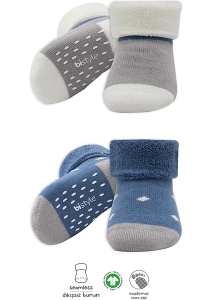 Puanlı Kaymaz Havlu Soket Çorap 2li BS10502 Indigo Gri