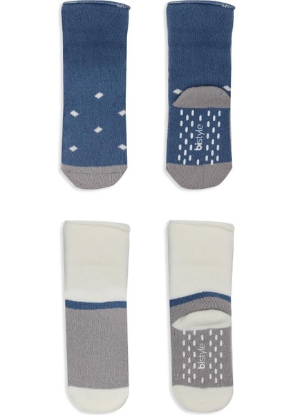 Puanlı Kaymaz Havlu Soket Çorap 2li BS10502 Indigo Gri modelleri