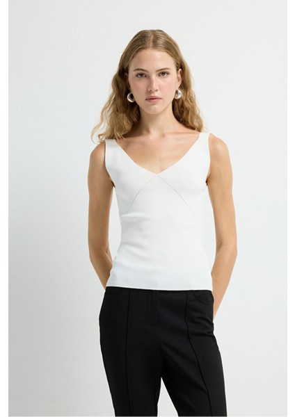 V Yaka Triko Bluz Kemik 11545821000