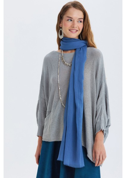 Ince Dökümlü Bambu Şal Mavi Mavi