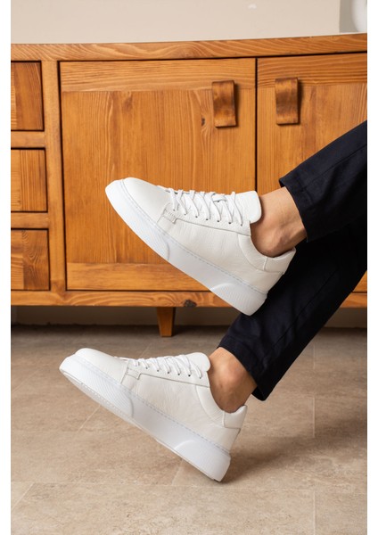 Tommy Erkek Deri Sneaker Ayakkabı Beyaz