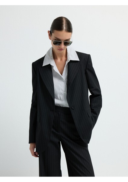 Mono Kapama Çizgili Ceket C.siyah 11945692000