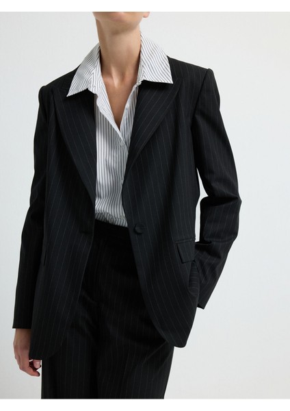 Mono Kapama Çizgili Ceket C.siyah 11945692000 indirimleri