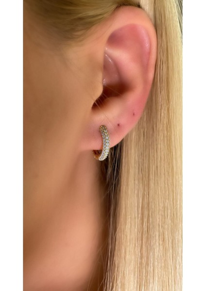 Bebe Mavisi Zirkon Taşlı Orta Boy Altın Kaplama Halka Küpe 925 Ayar Gümüş Tek Adet