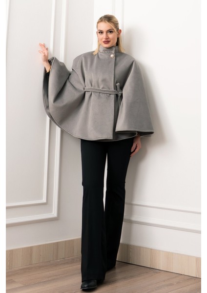 Kaşe Kuşaklı Dik Yaka Panço 2626