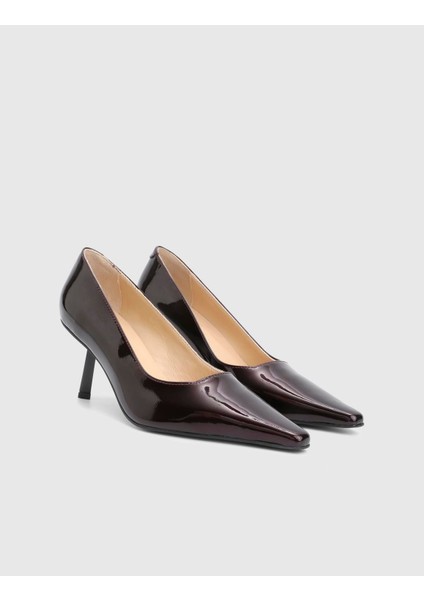 Diami Hakiki Rugan Deri Bordo Kadın Topuklu Ayakkabı