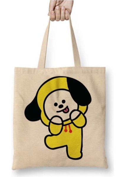BT21 Chimmy Bts Beyaz Bez Çanta Uzun Saplı Alışveriş Çantası Plaj Çantası