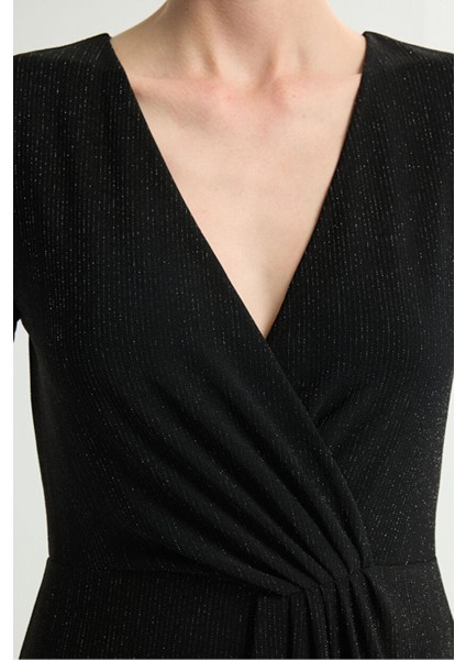 Büzgü Detaylı Kısa Kollu Örme Elbise Siyah 124L9657000 fiyatları