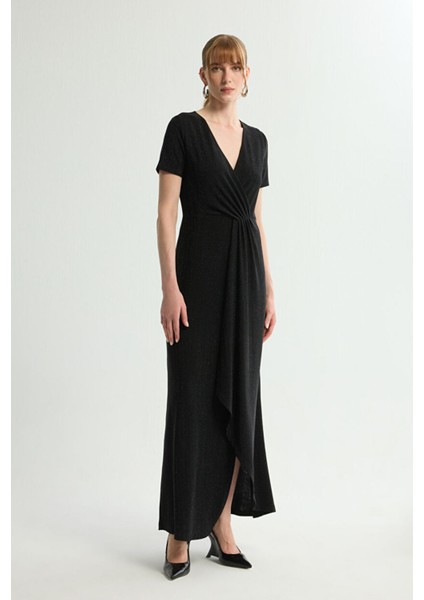 Büzgü Detaylı Kısa Kollu Örme Elbise Siyah 124L9657000 modelleri