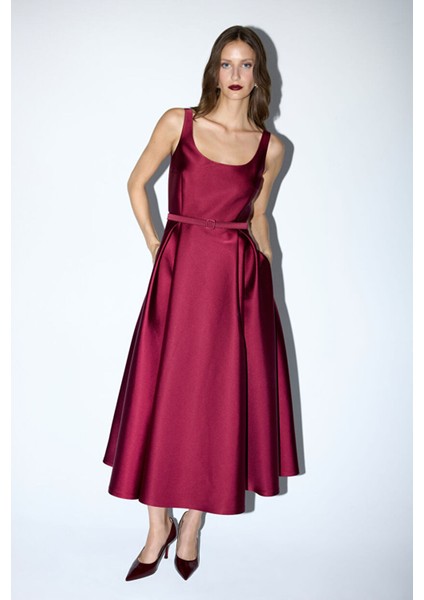 Kolsuz Midi Boy Elbise Bordo 12443243003 indirimleri