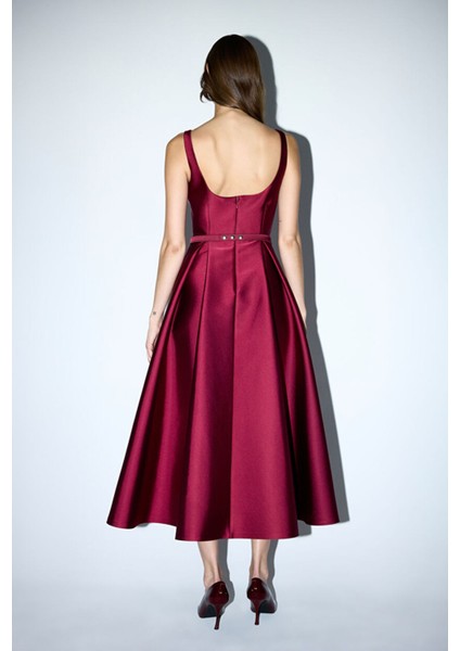 Kolsuz Midi Boy Elbise Bordo 12443243003