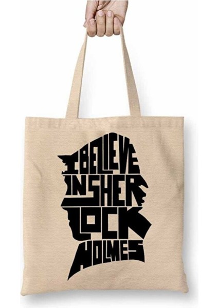 Sherlock Holmes Beyaz Bez Çanta Uzun Saplı Alışveriş Çantası Plaj Çantası