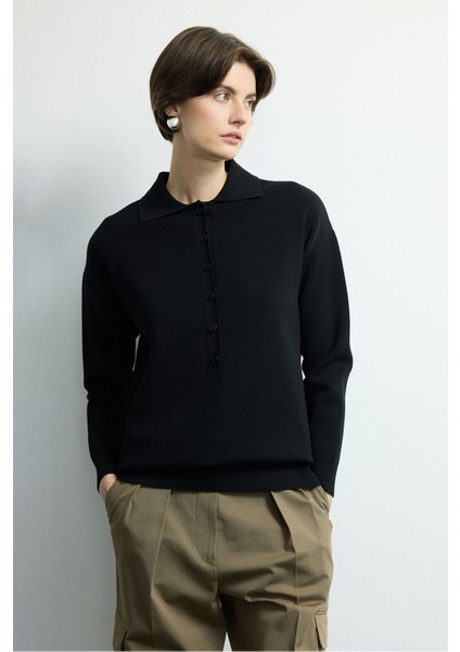 Düğmeli Triko Kazak Siyah 139M2277000