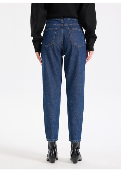 Yüksek Bel Düz Paça Mom Fit Indigo Kadın Denim Pantolon J5WL-PNT7030 indirimleri