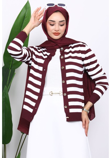 Bordo Düğmeli Soğuk İplik Triko Hırka modelleri