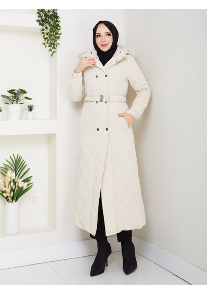 Kadın Ince Dolgulu Uzun Nova Kumaş Çıt Çıtlı Mont Kaban 1174