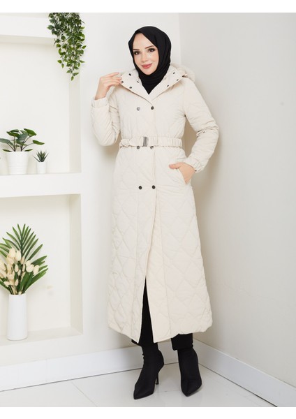 Kadın Ince Dolgulu Uzun Nova Kumaş Çıt Çıtlı Mont Kaban 1174