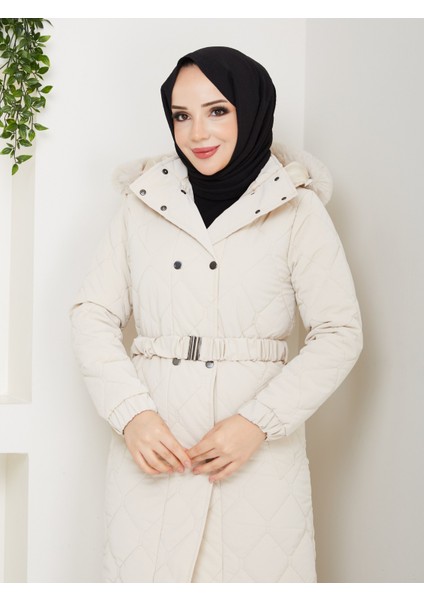 Kadın Ince Dolgulu Uzun Nova Kumaş Çıt Çıtlı Mont Kaban 1174