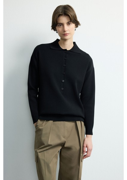 Düğmeli Triko Kazak Siyah 139M2277000 fırsatları