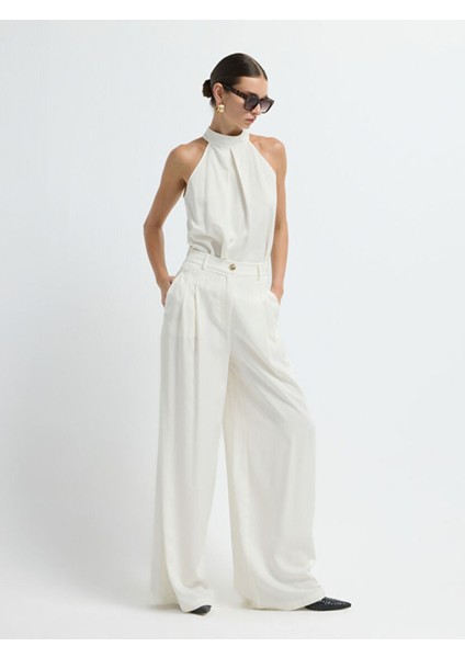 Pileli Geniş Paça Pantolon Kemik 15345748000 modelleri