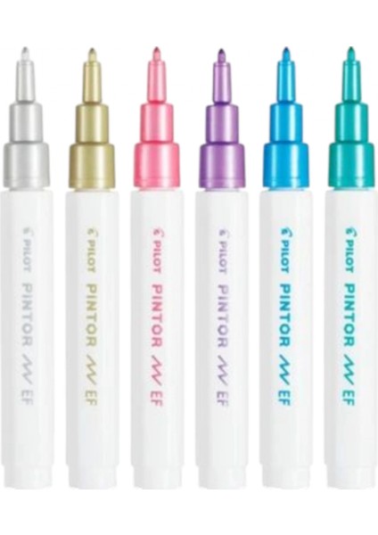 Pılot Pintor (Ef) Yuvarlak Uç 6 Renk Metalik Renkler Set