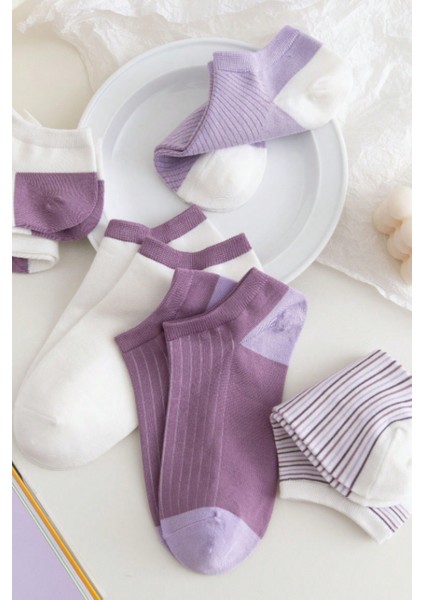 5'li Paket Kadın Step Çorap Lila
