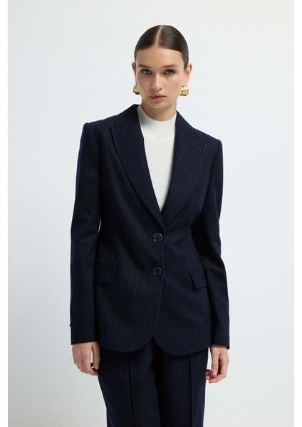 Çizgili Blazer Ceket C.lacivert 11944644001