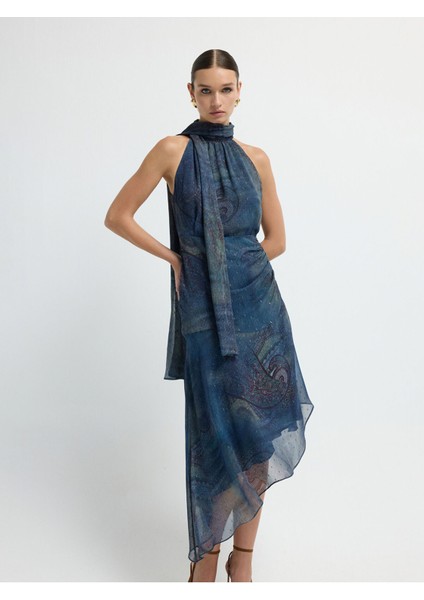 Desenli Şifon Elbise Emp.lacivert 12443403003 modelleri