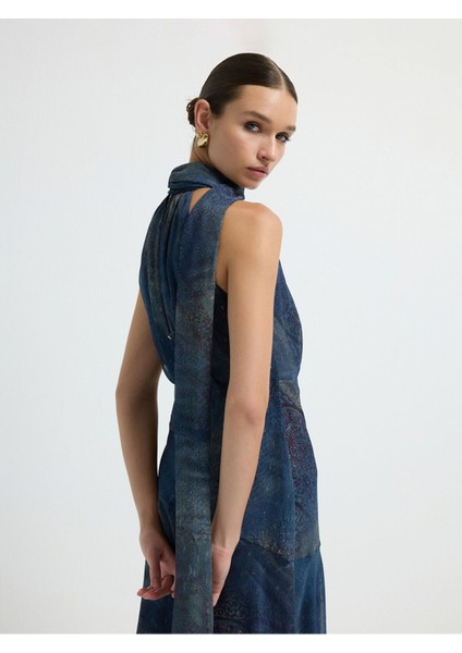 Desenli Şifon Elbise Emp.lacivert 12443403003 fırsatları