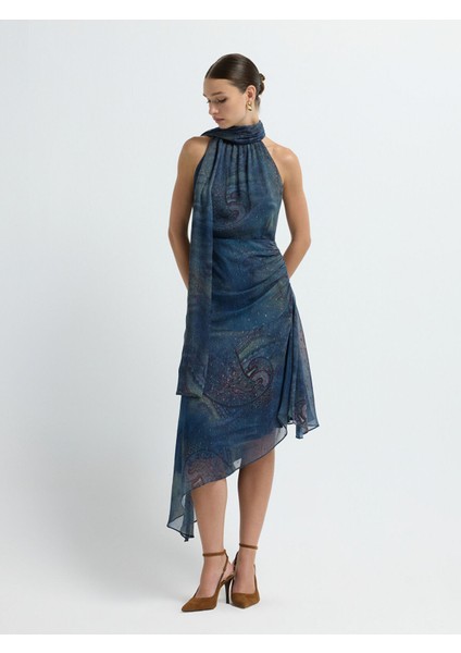 Desenli Şifon Elbise Emp.lacivert 12443403003 indirimleri