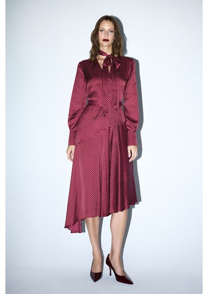 Asimetrik Şal Yaka Elbise Emp.bordo 12446033000