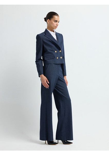 Denim Görünümlü Çizgili Bol Paça Pantolon C.lacivert 15341703021