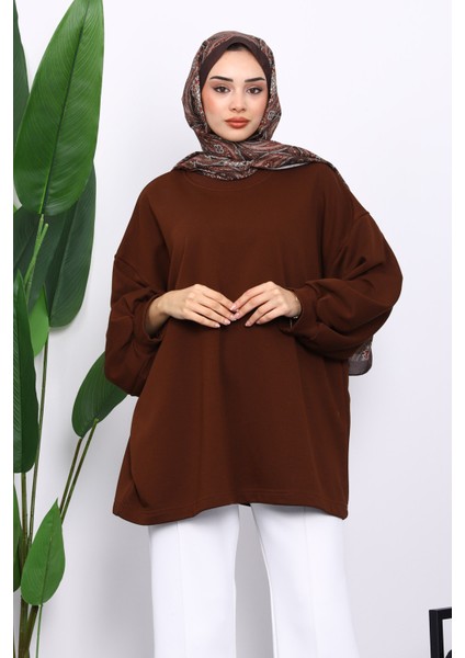Kahverengi Balon Kol Oversize Sweatshirt