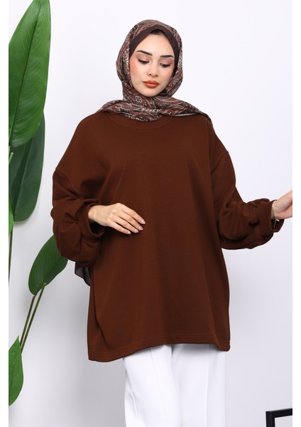 Kahverengi Balon Kol Oversize Sweatshirt modelleri