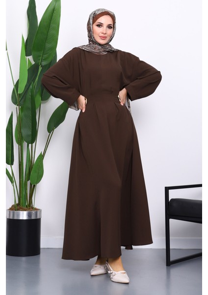 Kahverengi Bel Bağlamalı Piliseli Elbise fiyatları