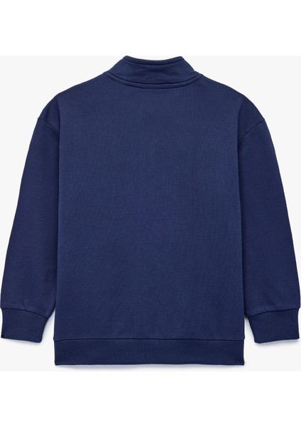 Dik Yaka Uzun Kollu Yarım Fermuarlı Pamuklu Basic Sweatshirt fiyatları