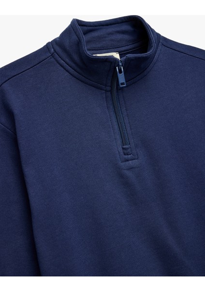 Dik Yaka Uzun Kollu Yarım Fermuarlı Pamuklu Basic Sweatshirt modelleri