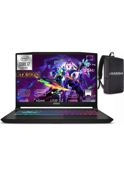 Msı Katana 15 Hx I7-14650HX B14WFK-817XTR-K64 96GB 2tb+2tb RTX5060 8gb W11PRO 15.6" Qhd 165Hz Gaming Laptop & B14WFK817XTRK64