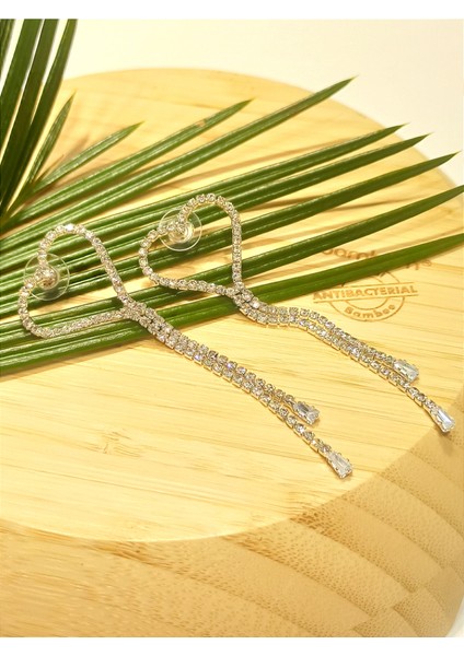 Lüks Gümüş Renk Taşlı Abiye Küpe fiyatları