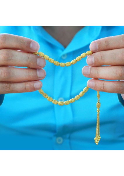 Üçlü Kamçı Top Püsküllü Telkari Tasarım Kapsül Kesim Altın Renk 925 Ayar Gümüş Tesbih indirimleri