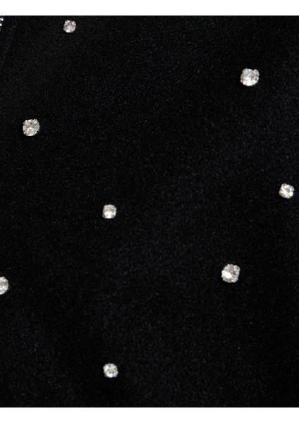 Uzun Kollu Cepli Kolej Yaka Fermuarlı Crop Taşlı Kaşe Bomber Ceket