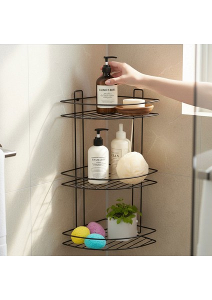 Siyah Vidalı 3 Katlı Köşe Şampuanlık Duş Rafı Metal Banyo Organizeri Paslanmaz Şampuan Sabunluk fiyatları