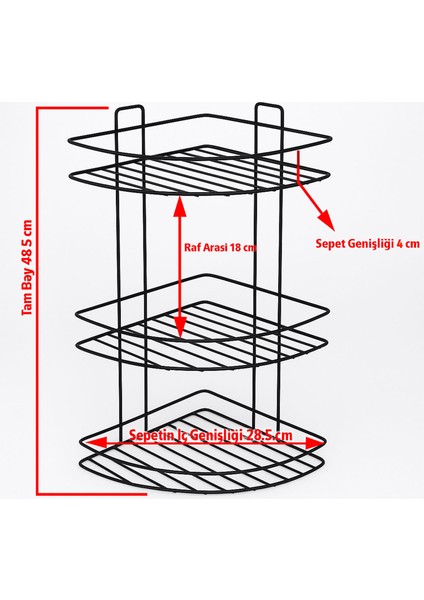 Siyah Vidalı 3 Katlı Köşe Şampuanlık Duş Rafı Metal Banyo Organizeri Paslanmaz Şampuan Sabunluk modelleri
