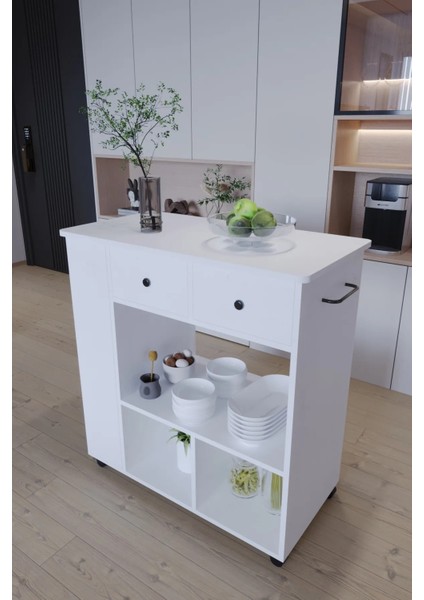 Tekerlekli I Kahve Köşesi Dolabı Oval Kenarlı Mikrodalga ve Tost Makinesi Uyumlu, Modern Tasarım fiyatları