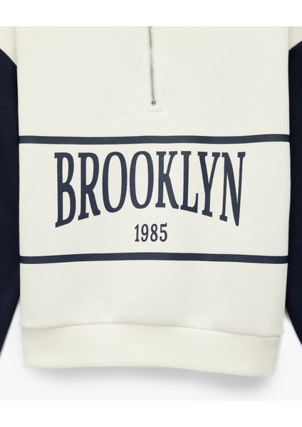 Yarım Fermuarlı Baskılı Uzun Kollu Dik Yaka Sweatshirt modelleri