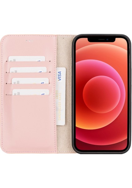 Apple iPhone 12 Pro Max Uyumlu Deri Cüzdanlı Kılıf Nu2 Pembe fiyatları