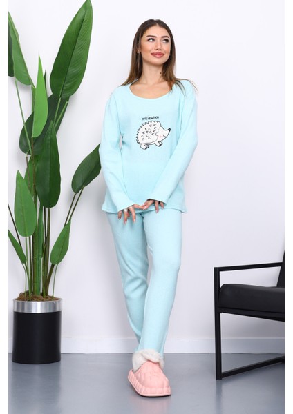 Su Yeşili Kışlık Pamuklu İnterlok Pijama Takımı fiyatları