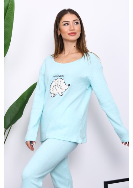 Su Yeşili Kışlık Pamuklu İnterlok Pijama Takımı modelleri